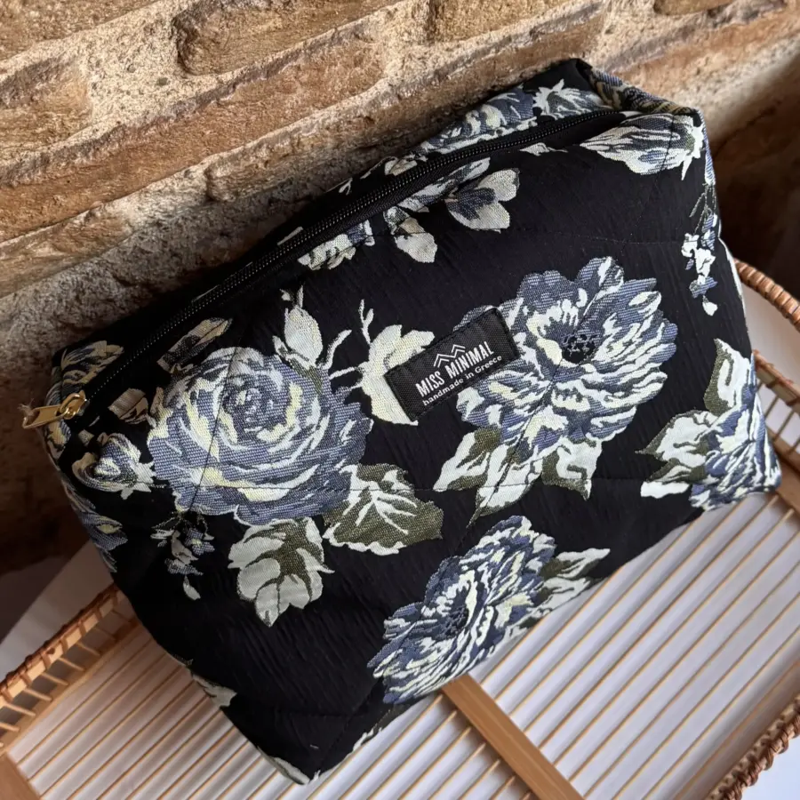 Black Rosses Zipper Box Pouch