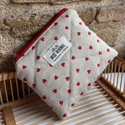 IMG_9048 Beige Hearts Mini Zipper Pouch